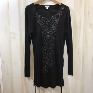Cache Black Beaded Tunic Top Size Med Tie Sides